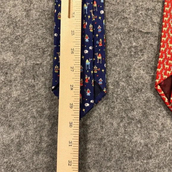 Salvatore Ferragamo Silk Ties Mens Lot 2 Red Reindeer Nativity Christmas Italy